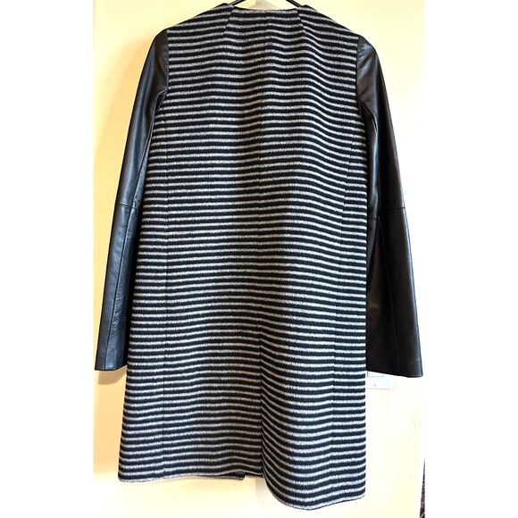 Buckley Tailors Long Jacket Wool Blend 100% Leather Women's XS Grey Black GORG! - Picture 2 of 7